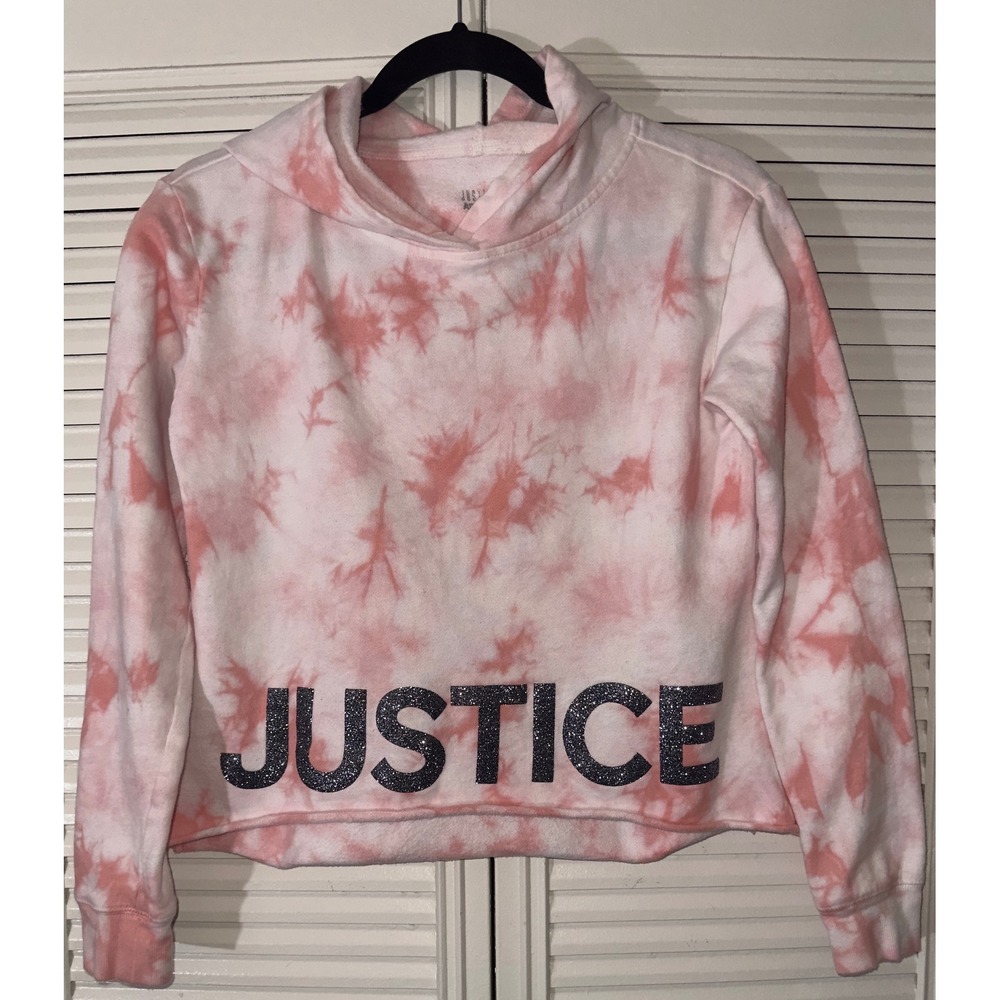 Justice Active Pink Tie Dye Glitter‎ Justice Spell Out Hoodie Size 12/14 *FLAWS*